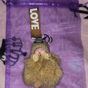 Cute Pom Pom Doll Keychain with LOVE Strap - Brown
